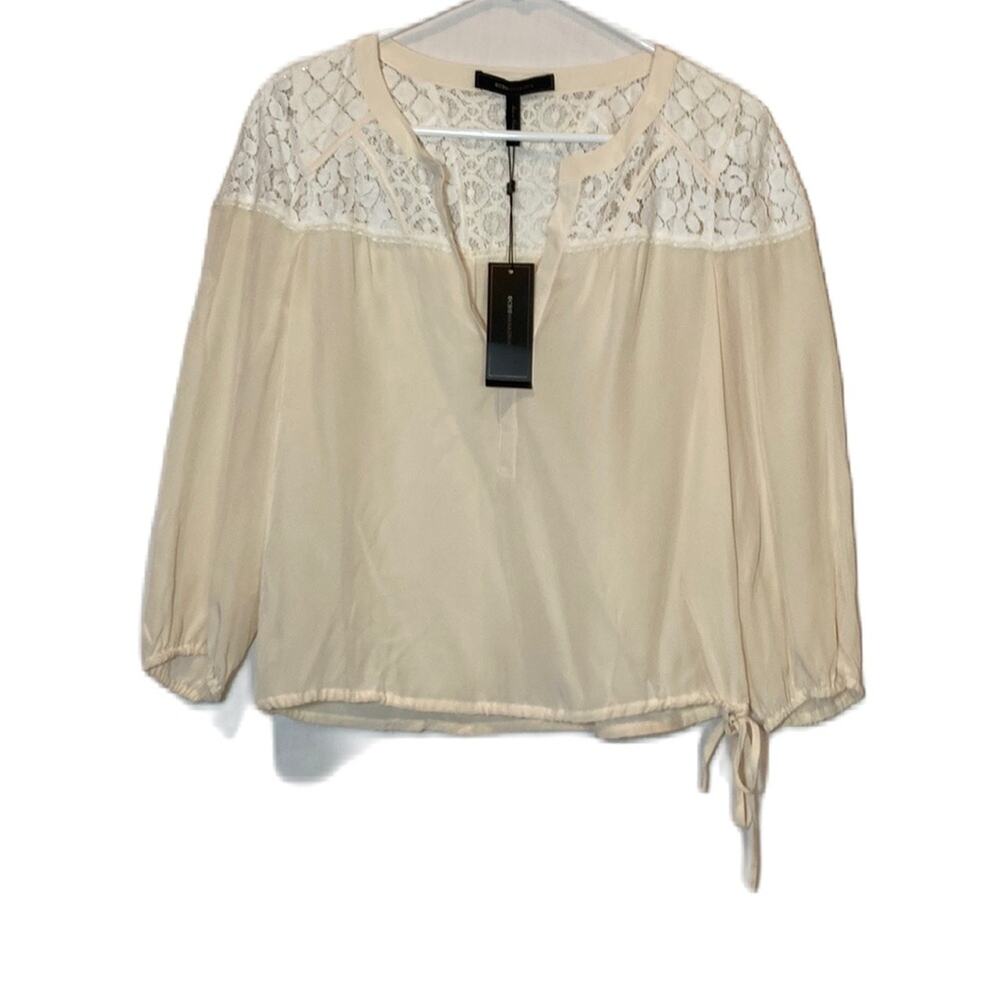 BCBGMAXAZRIA ALLA Silk Lace Blouse Cream White Blouse Size XXS